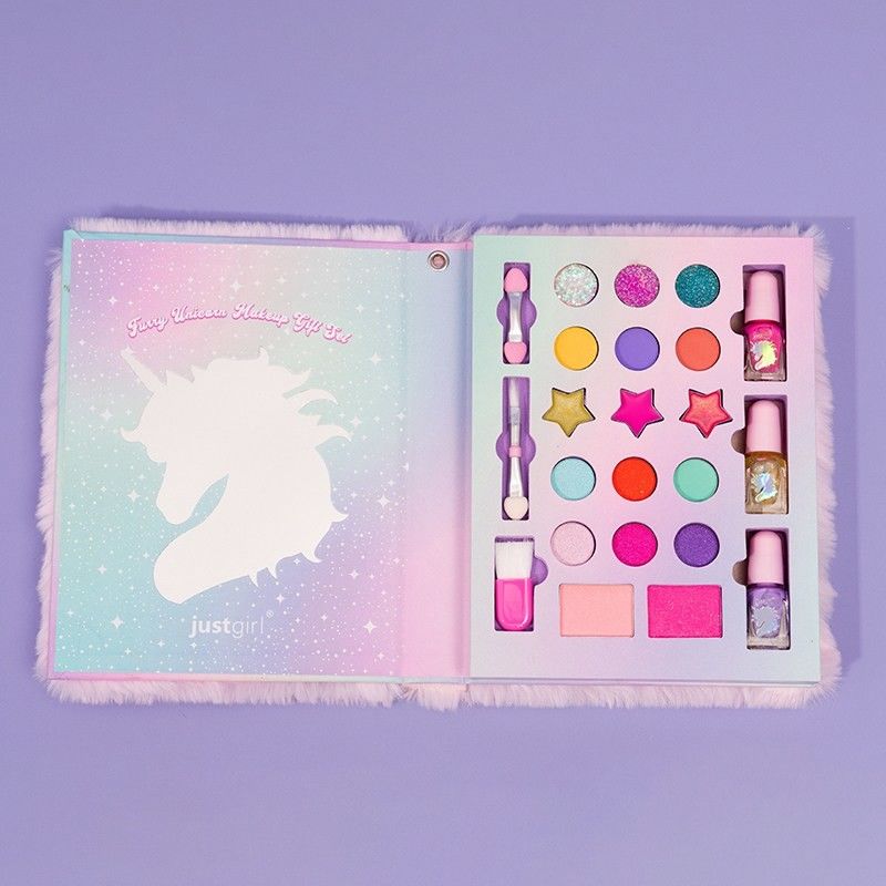 Furry Unicorn Young Girls Makeup Kit Play Set Travel Friendly